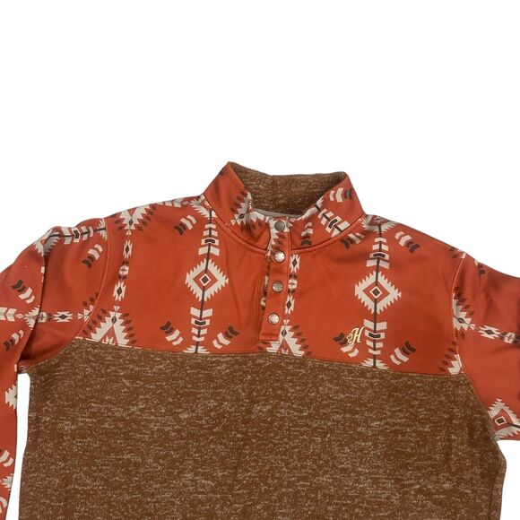 Hooey Pullover Sweater Mens Extra Large Brown Aztec 1/4 Snap Western Outfitter - Picture 2 of 11